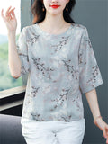 Comfy Elegant Summer Light Colored Flower Print Half Sleeve Shirt For Women