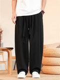 Mens Japanese Style Breathable Cotton Linen Baggy Wide Leg Harem Pants