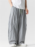 Men's Japanese Style Casual Solid Color Drawstring Wide Leg Pants