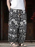 Men's Tribal Print Wide Leg Cropped Baggy Harem Pants