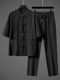 Men's Traditional Chinese Tang Suit 2-Piece Linen Set