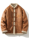 Men's Winter Faux Suede Fleeced Lined Frog Button Warm Coats