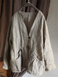 Women's Vintage V-Neck Loose Linen Texture Long Sleeve Shirts