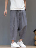 Mens Summer Striped Cotton Linen Loose Baggy Harem Pants