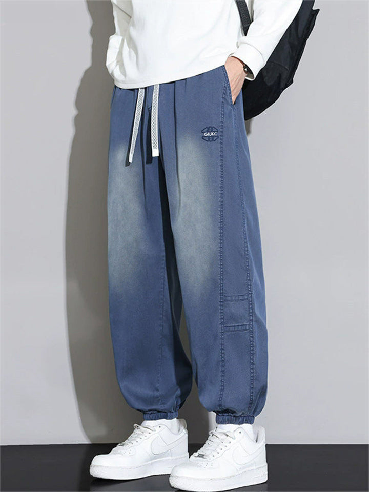 Mens Baggy Joggers Vintage Washed Streetwear Denim Pants