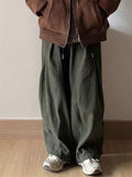 Mens Japanese Style Relaxed Fit Loose Utility Workwear Pants