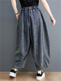 Female Vintage Blue Drawstring Plus Size Jeans
