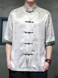 Men's Bamboo Print Cool Tang Suit Short Sleeve Chinese Style Shirts