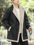 ‌Men's Winter Warm Faux Suede Thermal Lined Buttons Lapel Coats