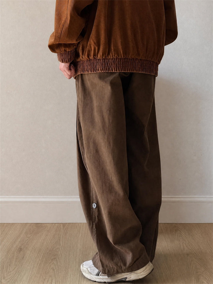 Mens Japanese Style Relaxed Fit Loose Utility Workwear Pants