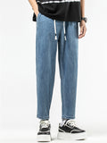 Men Lyocell Drawstring Loose Fit Straight Leg Denim Cropped Pants