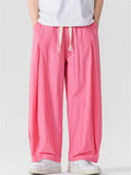 Men's Casual Simple Solid Color Drawstring Wide Leg Straight Pants