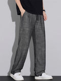 Mens Linen Blend Wide Leg Pants Casual Summer Drawstring Trousers