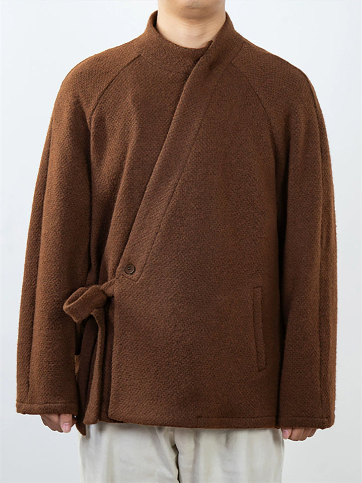 Men's Winter Chinese Zen Style Slant Placket Lace Up Jackets