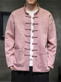 Men's Unique Hanzi Embroidery Knot Button Faux Suede Jacket