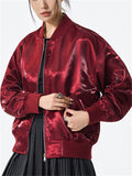 Unisex Retro Street Bling Solid Color Baseball Collar Long Sleeve Jackets