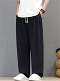 Mens Baggy Cotton Linen Loose Fit Elastic Waist Beach Pants