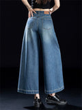 Women High Waist Seam Detail Wide Leg Jeans Baggy Denim