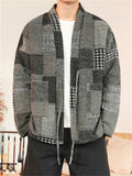 Vintage Asain Style Color Block Lace Up Cotton Jacket for Men