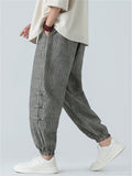 ‌Men's Summer Casual Loose Fit Cotton Linen Jogger Pants with Frog Button Details