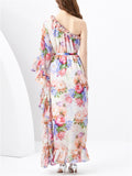 Women's Summer Floral One Shoulder Asymmetric Maxi Dresses