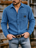 Mens Ribbed Knit Button Down Corduroy Shirt Jacket