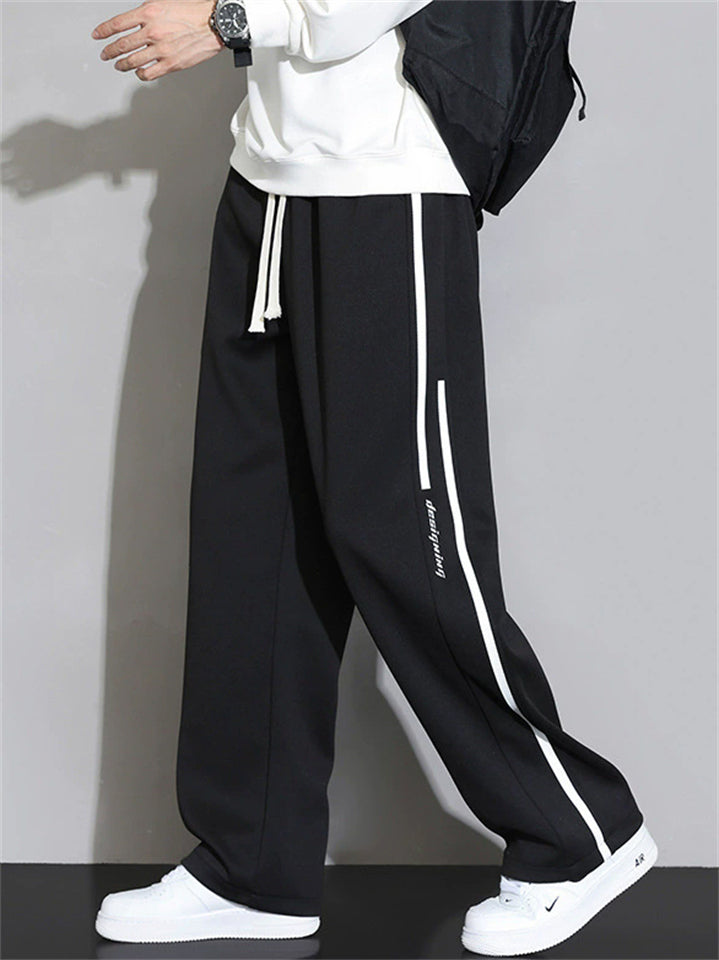 Men's A‌utumn Loose Sweatpants with White Stripes and Letters Print