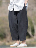 Men's Solid Color Linen Wide Leg Drawstring Cropped Pants