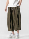 Mens Cotton Blend Cropped Streetwear Wide Leg Baggy Harem Pants
