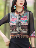 Women's Ethnic Style Embroidery Patchwork Vest with Fringe