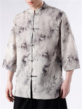 Retro Summer Men's Bamboo Print 3/4 Sleeve Shirts