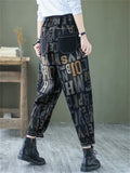Hip Hop Vintage Letters Print Jeans for Women