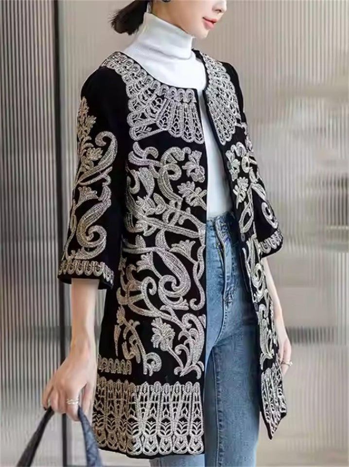 Chinese Style Half Sleeve Embroidery Jacket For women
