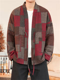 Vintage Asain Style Color Block Lace Up Cotton Jacket for Men