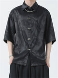 Chinese Style Loong Print Lapel Short Sleeve Shirts for Men