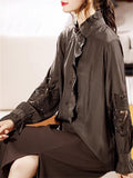 Korean Style Women's Long Sleeve Hollow Embroidery Shirts
