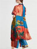 Women's 2Pcs Summer Flowers Print  Round Neck Top & Cropped Pants
