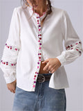 Women's French Style Embroidery Long Sleeve Ruffled Shirt