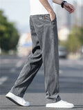 Men Summer Straight Leg Jeans Regular Fit Wash Denim Pants