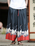 Men's Chinese Vintage Style Ink Landscape Print Loose Fit Wide Leg Pants