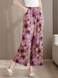 Women's Elegant Print Elastic Waist Wide Leg Cropped Pants