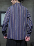 Chinese Style Men's Contrast Color Stripe Long Sleeve Shirts