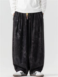 Chinese Style Loong and Phoenix Jacquard Corduroy Loose Fit Harem Pants