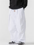 Men's Retro Solid Color Drawstring Wide Leg Cargo Pants