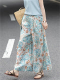 Women's Summer Retro Print Wide Leg Cropped Pants