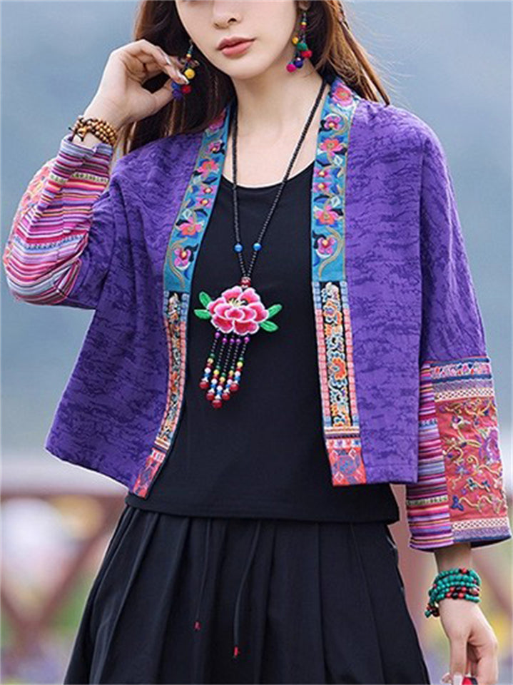 Women's Ethnic Style Embroidered Patchwork Cardigan Jackets