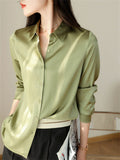 Ladies' Elegant Autumn OL Style Solid Color Long-sleeve Satin Shirts
