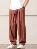 Men's Chinese Style Simple Casual Baggy Linen Blend Harem Pants