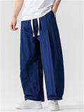 Men's Casual Simple Solid Color Drawstring Wide Leg Straight Pants