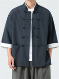Chinese Style Contrast Color Short Sleeve Tang Suit Shirts for Men